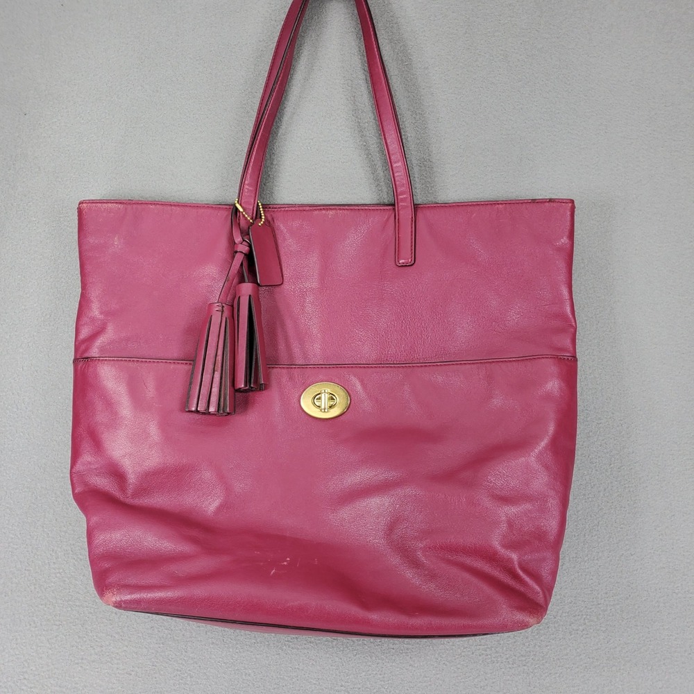 Coach Legacy Tote Women L Pink Leather Turnlock Tassel Shoulder Bag 26461